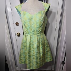Annabella Fit And Flare Dress Sz Large Green/blue